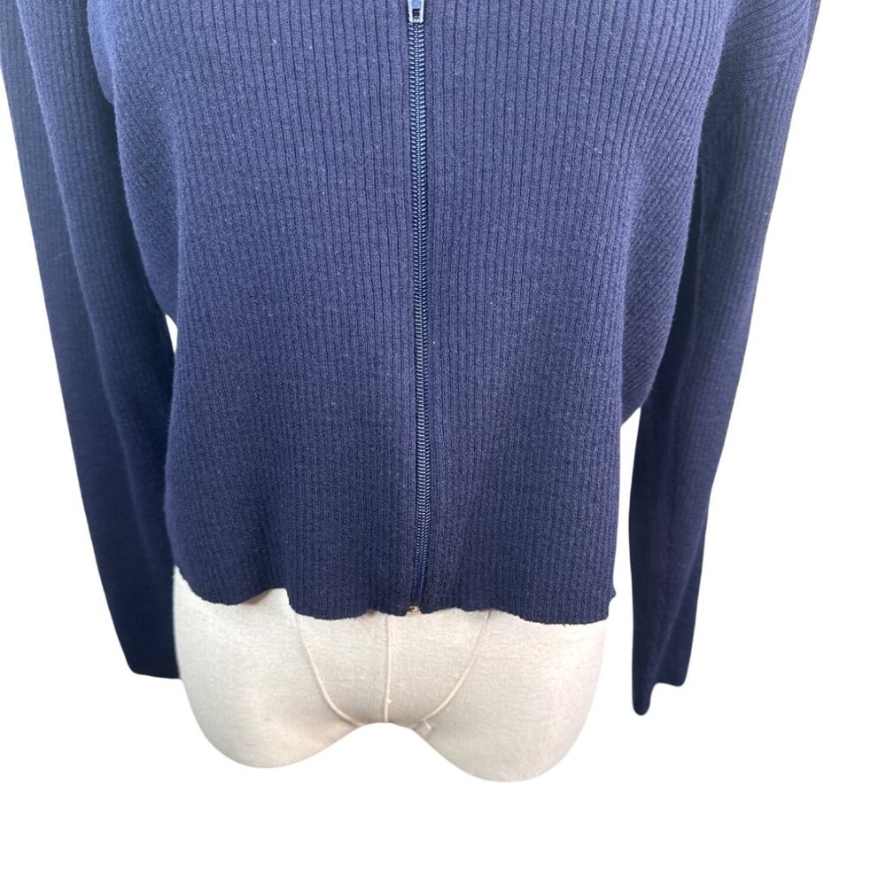 Banana Republic Navy Blue Medium Merino Wool Zip Collar Sweater Jacket - Picture 8 of 11